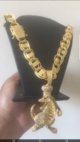Cordão Dubai 16mm 70cm pingente cravejado banhadoa ouro 18k