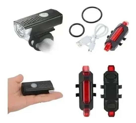 Kit Farol Bike Frontal + Lanterna Pisca Traseiro Led Usb Recarregável Prova D'água 9007