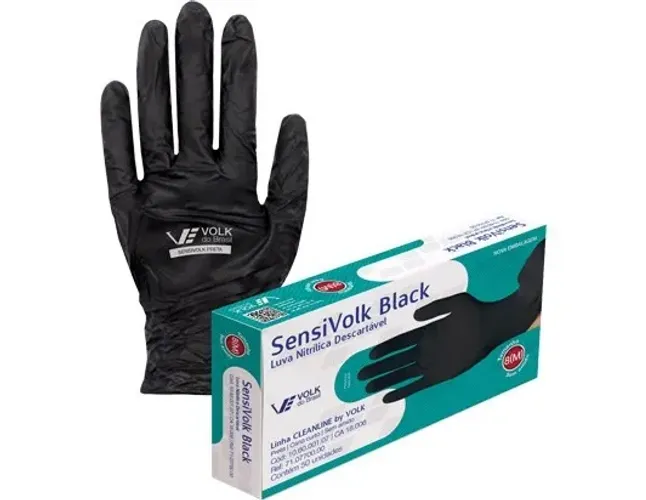 Luva descartável Nitrila Preto CX50 Sensivolk CA 38260