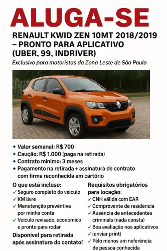 Locação para app Renault Kwid