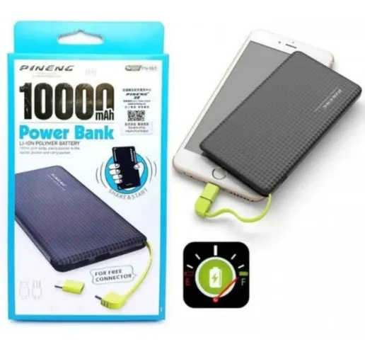 Power Bank Pineng 10000mAh - Carregamento Rápido e Seguro