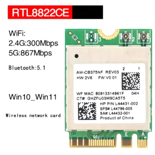 Placa de rede sem fio para Desktop Notebook Bluetooth 5.1 Dual-Band Gigabit 1200M RTL8822C