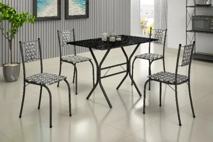 Mesa de Jantar Marica Tmp MDP 98x58 Martelado Cinza 4Cds Martelado Cinza.Preto Teixeira