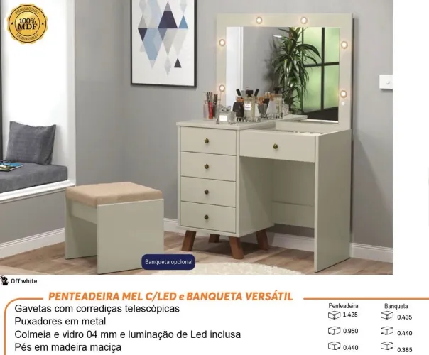 Penteadeira Mel com banqueta - Promoção