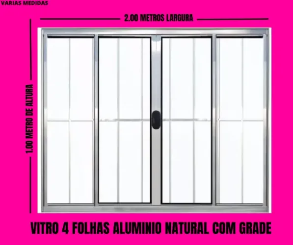 vitro com grade aluminio - 1,00x2,00