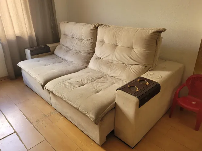 Sofá 2.5m long chaise com rodinhas e encosto reclinável