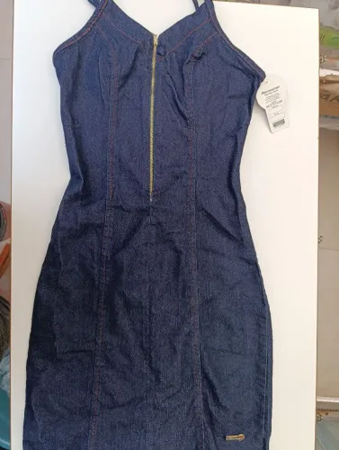 Vestido Jeans com Zíper Frontal tamanho P 