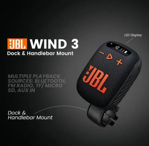 Caixa De Som JBL Wind 3 FM Alto-falante Bluetooth, Auxiliar para guidão Originais