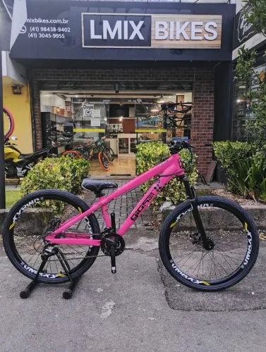 Bike Gios FRX EVO Rosa e Preto - Freio a Disco Mecânico, Suspensão 100mm - 10x R$250