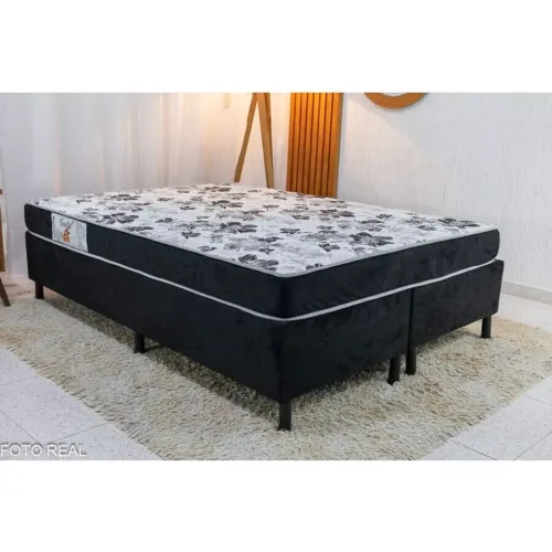 Box Casal Bipartida Sued Preto + Colchão Casal Santé D33 138x188x15