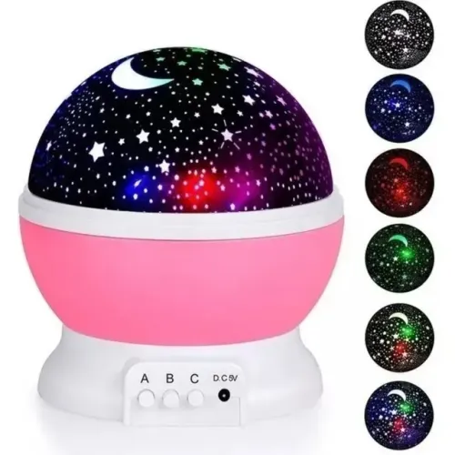 Luminária Abajur Rotativa Projetor Globo Estrela Criança