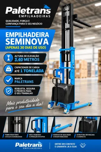 Empilhadeira Paletrans 1 tonelada, altura de 3,4 metros