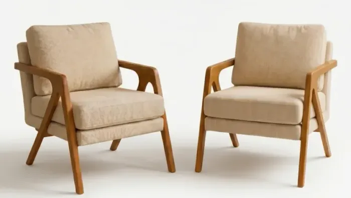 Vendo Kit 2 Poltronas Decorativa Mona Luxo Linho Bege Claro e Base Madeira Maciça Linho Be