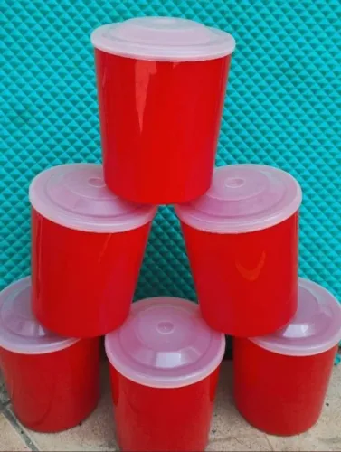 conjunto potes de plástico recipientes cor vermelha