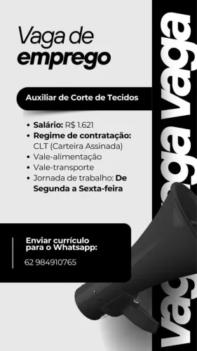 Vaga de Emprego Auxiliar de Cortador de Tecido Vaga para Homem
