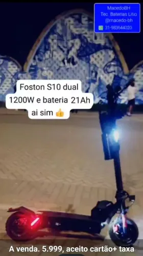 Foston S10 Dual Motores, 2400w de pico, Freios E-abs, Bateria 21000mAh, 03 meses garantia