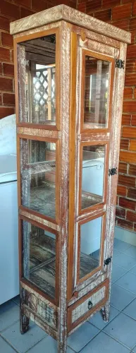 Cristaleira Rustica 1 porta em Madeira Angelim Maciça 