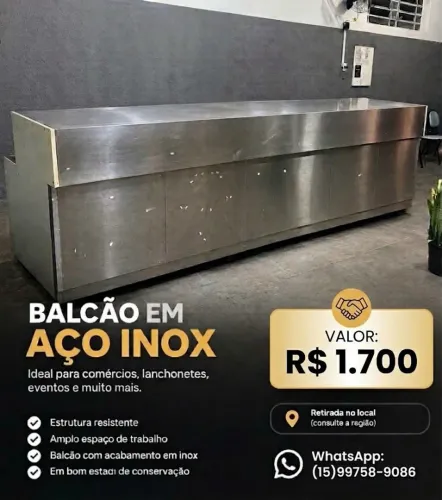 BALCÃO DM AÇO INOX COM BANCADA E PIA