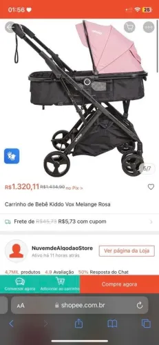 Carrinho Moisés rosa +bebê conforto 