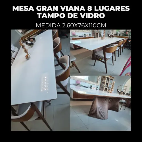 Mesa Gran Viana 8 lugares tampo de vidro