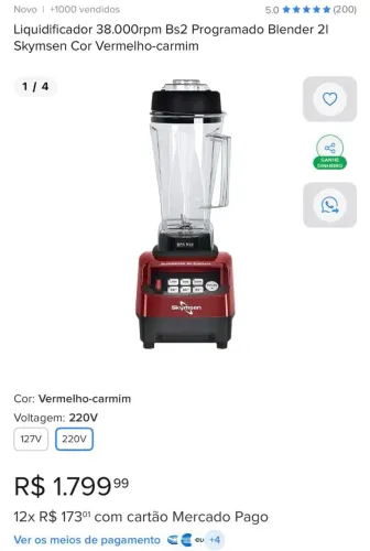 LIQUIDIFICADOR PROFISSIONAL SKYMSEN BS2 - 2 LITROS