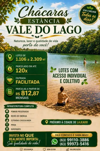 Chácaras com acesso ao lago parceladas 