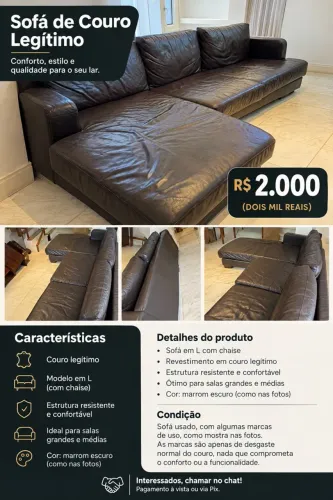 Sofá de couro legítimo