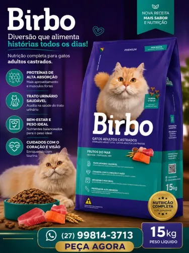 Birbo Gatos Adultos Castrados 15kg - Frutos do Mar