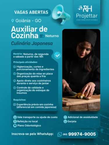 Vaga de Emprego para Auxiliar de Cozinha em Restaurante Oriental em Goiânia - GO