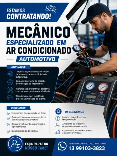 VAGA PARA MECANICO AR CONDICIONADO AUTOMOTIVO 