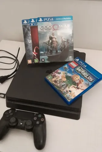 PS4 Slim 1TB + Controle Original + 4 Jogos (God of War, Uncharted 4 e +)