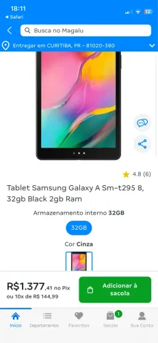 Tablet Samsung Galaxy A 8 polegadas 