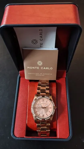 Relógio Monte Carlo Diamond Feminino em Aço Rosé com 08 Pontos de Diamantes Madrepérola