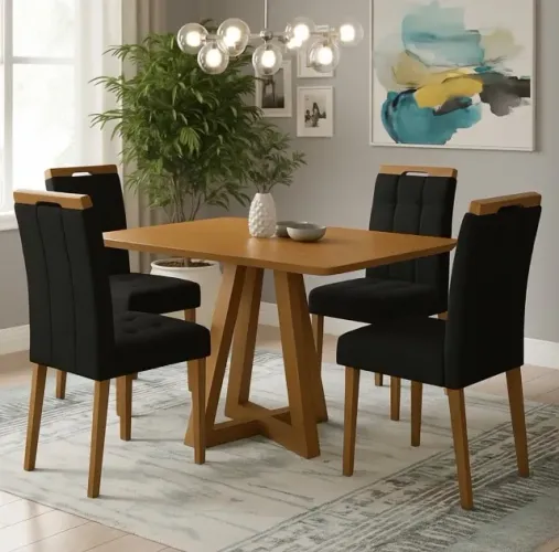 Conjunto Mesa de Jantar Belina 120 com 4 Cadeiras Veludo Preto