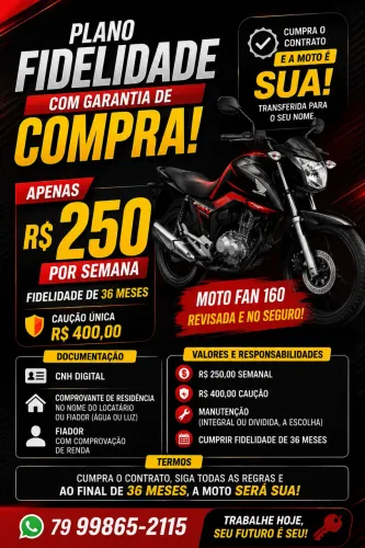 MOTO SEM ENTRADA R$ 250 POR SEMANA 