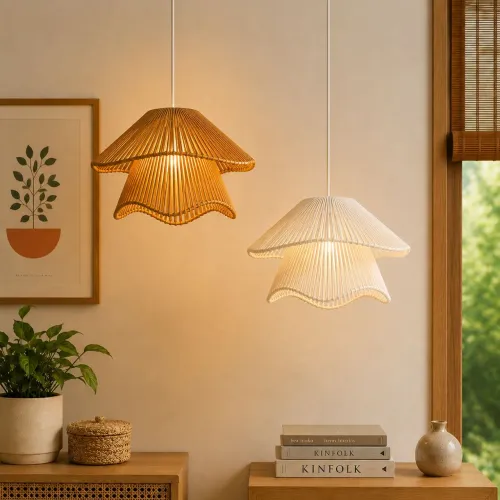 Luminária pendante de teto em macramê s/ lâmpada | Decoração sala/quarto.