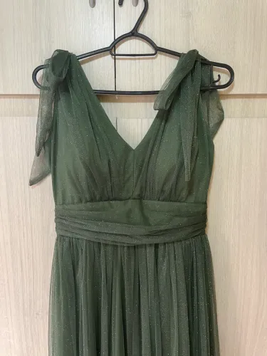 Vestido Longo Madrinha / Formatura Verde com Tule e Glitter