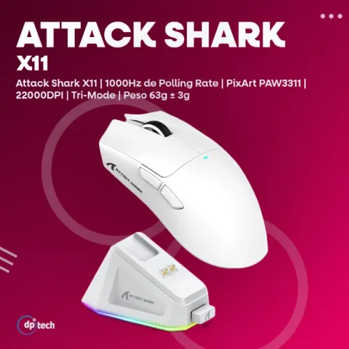 Mouse Attack Shark X11 | Tri-Mode | PAW3311 | 22.000 DPI | 1000Hz PR -Entrega Grátis-
