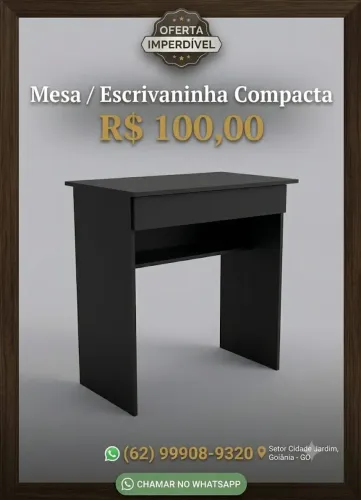 Mesa/Escrivaninha Compacta Preta - Ideal para Notebook ou Estudos