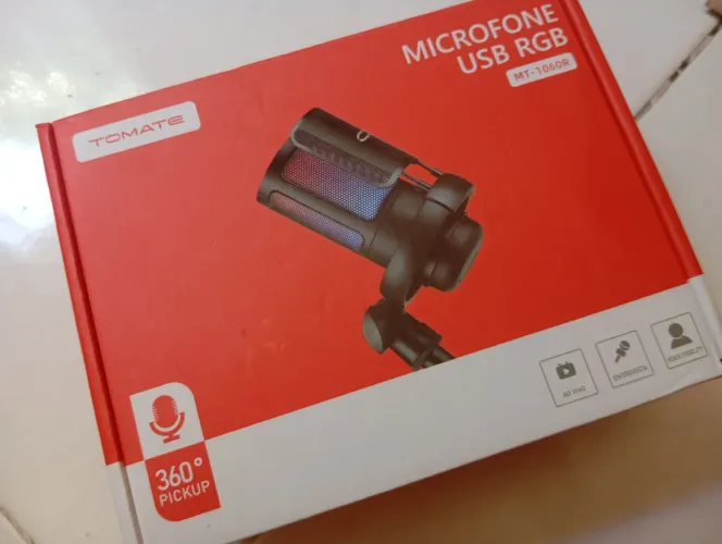 Microfone Condensador Tomate MT-1060R USB para Streaming e PC Com Luz LED