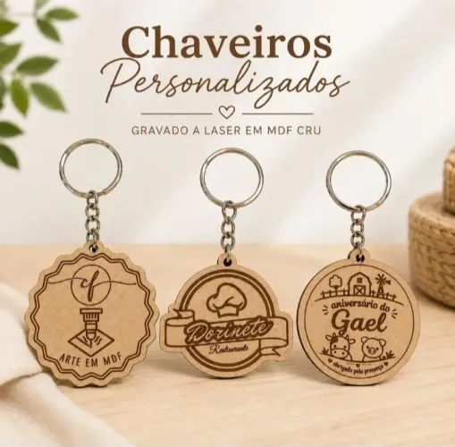 Kit 50 Chaveiros Personalizados Mdf Sua Logo, Sua Arte Aqui