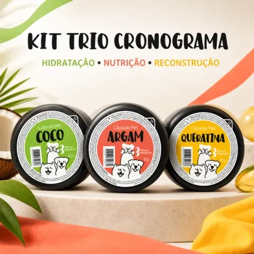 Kit Cronograma Pet Coco Argam e Queratina 3x15g Lyz