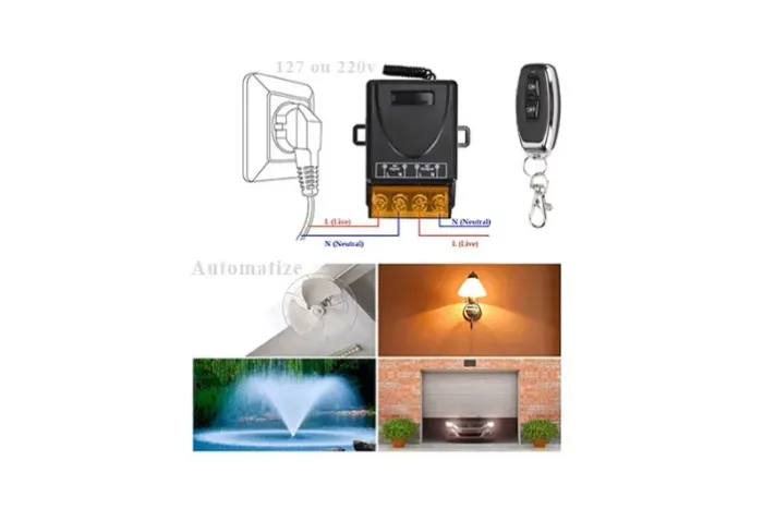 Receptor Controlador Sem Fio 433mhz AC 110v 220v 10a relé 1Ch e Transmissor Com 2 Botões
