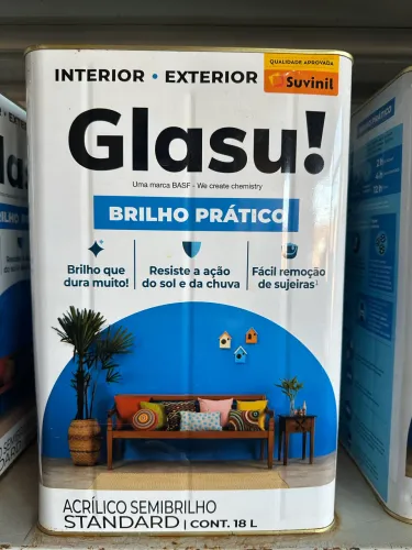 Tinta acrílica Glasu semibrilho, brilho prático, interior e exterior 