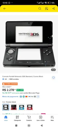 Console Portátil Nintendo 3DS Standard, Cosmo Black