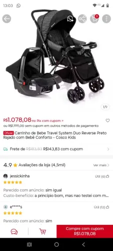 Kit carrinho de bebe e bebe conforto