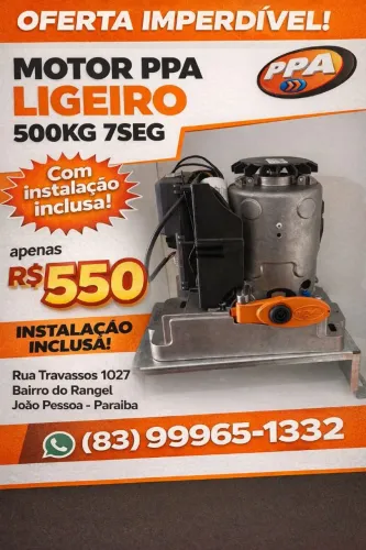 Motor para portão PPA DZ Stark 500KG, Ligeiro 7 seg híbrido com instalação já inclusa