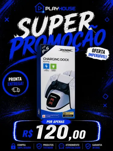Base Carregadora PS5 DOBE | Charging Dock DualSense | R$120