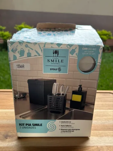 Kit Pia Cozinha Stolf Smile Branco - Lixeira, Porta Talheres e Dispenser