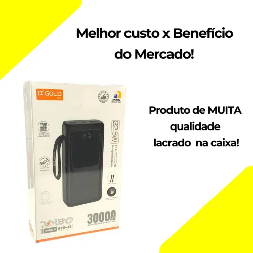 Carregador Power Bank Turbo Rápido 30000mah Portátil Usb-c 